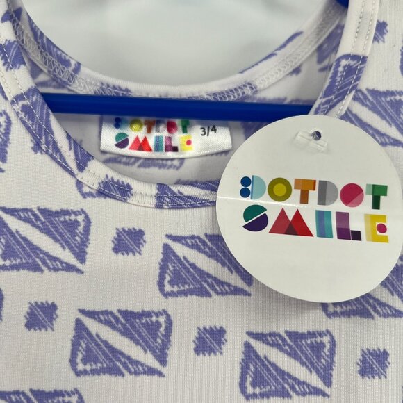 Dot Dot Smile Girl's Cap Dress 3-4 NWT White/Purple Geometric Shape Print - Picture 2 of 5